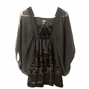 H&M Conscious Black Flowy Blouse w/ Velvet Detail